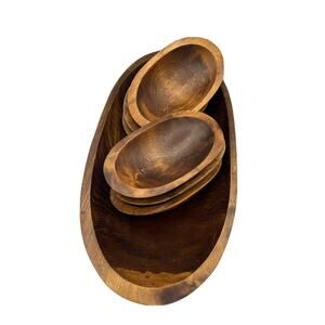 Weston Mill Bowl Wood Oval Shape Primitive Farmhouse Style Vermont set 6+1